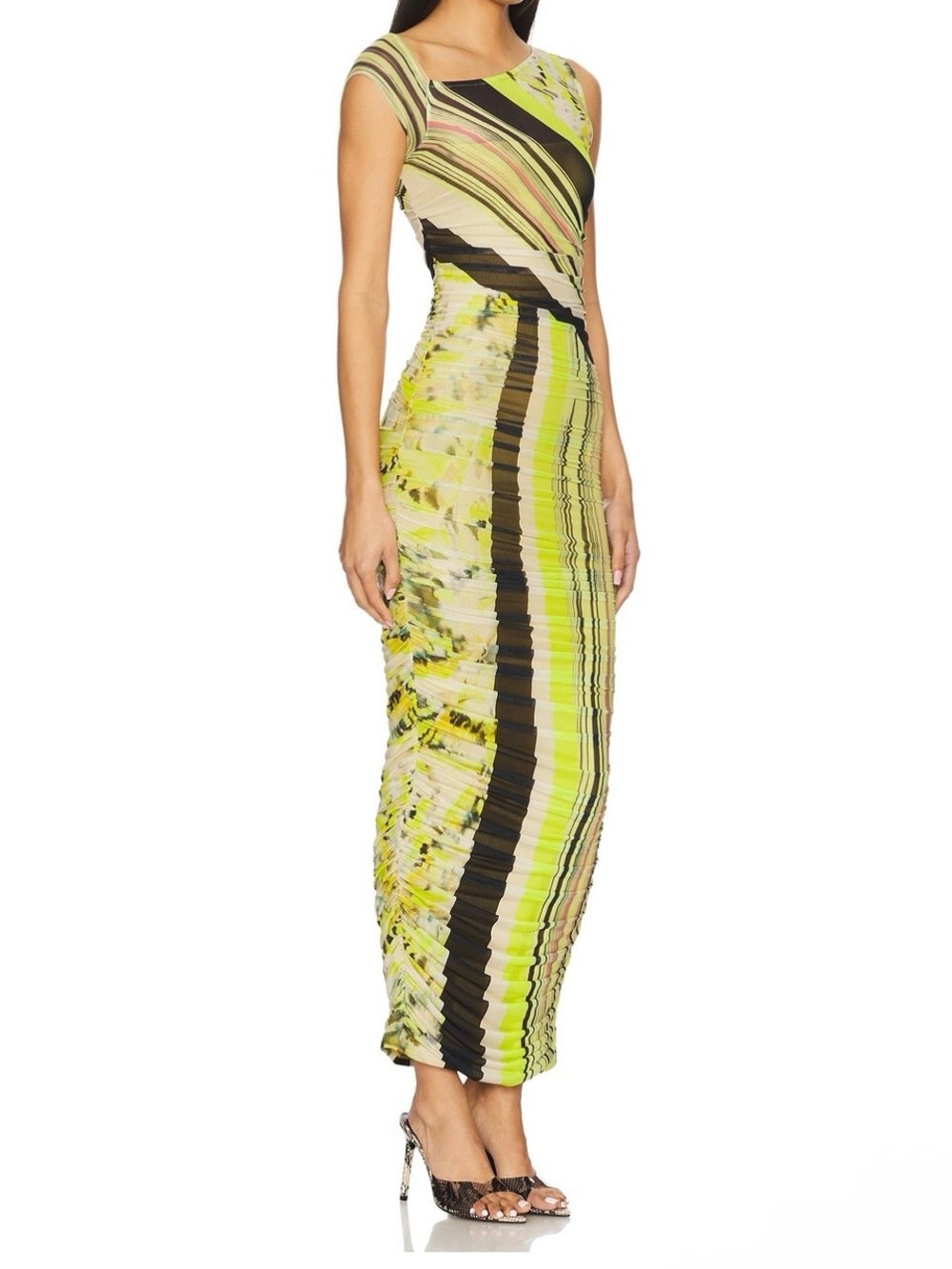 AFRM Lime Green and Black Striped Maxi Dress - Picture 2 of 8